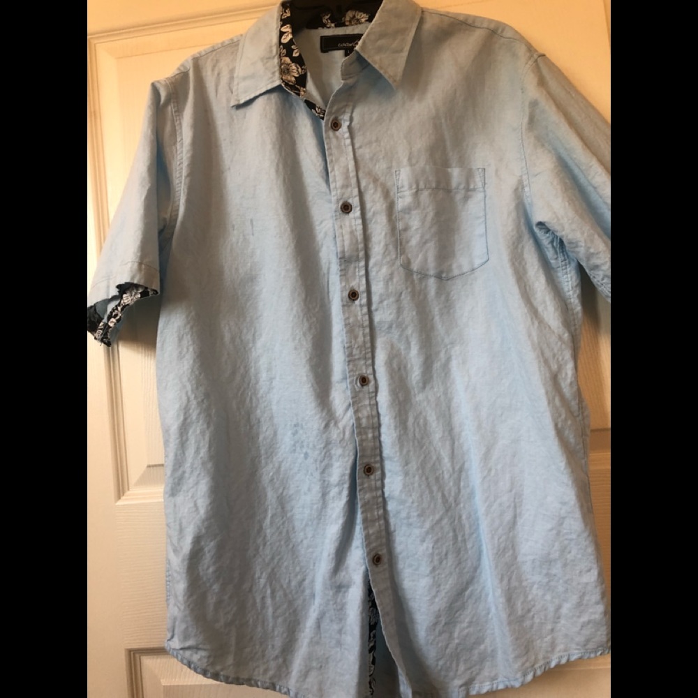 Coastal short sleeve button up blue mens SZ Large